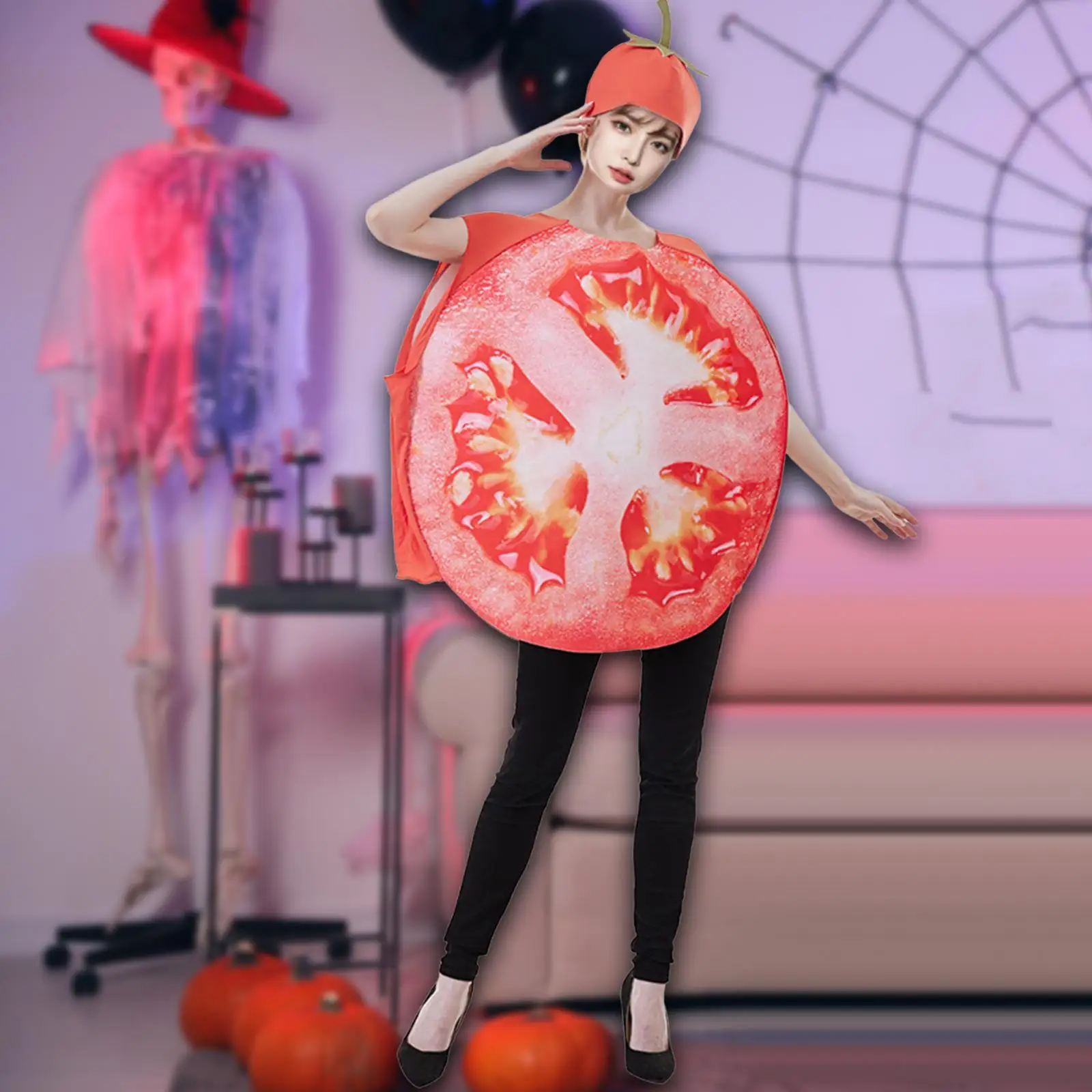 زي طعام للبالغين سهل الارتداء في أزياء الهالوين، فستان مضحك مع غطاء للرأس لحفلات لعب الأدوار وحفلات الكرنفال والحفلات التنكرية والعطلات #2