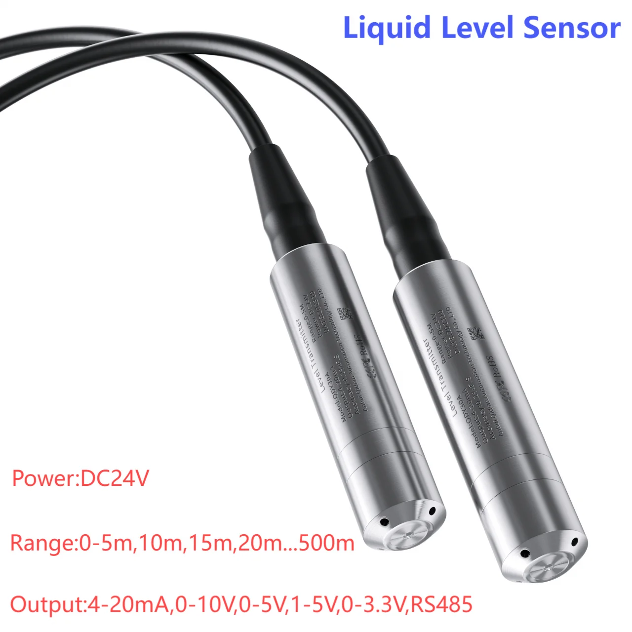 4-20mA Integral Level Transmitter Liquid Oil Water Level Sensor Probe 10m 15M RS485 for Pump Liquid Level Transducer 0-10V 1-5V