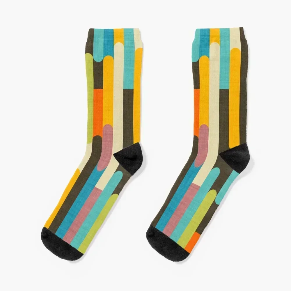 

Retro Color Block Popsicle Sticks Blue Socks football New year's Christmas Run Socks Female Men's