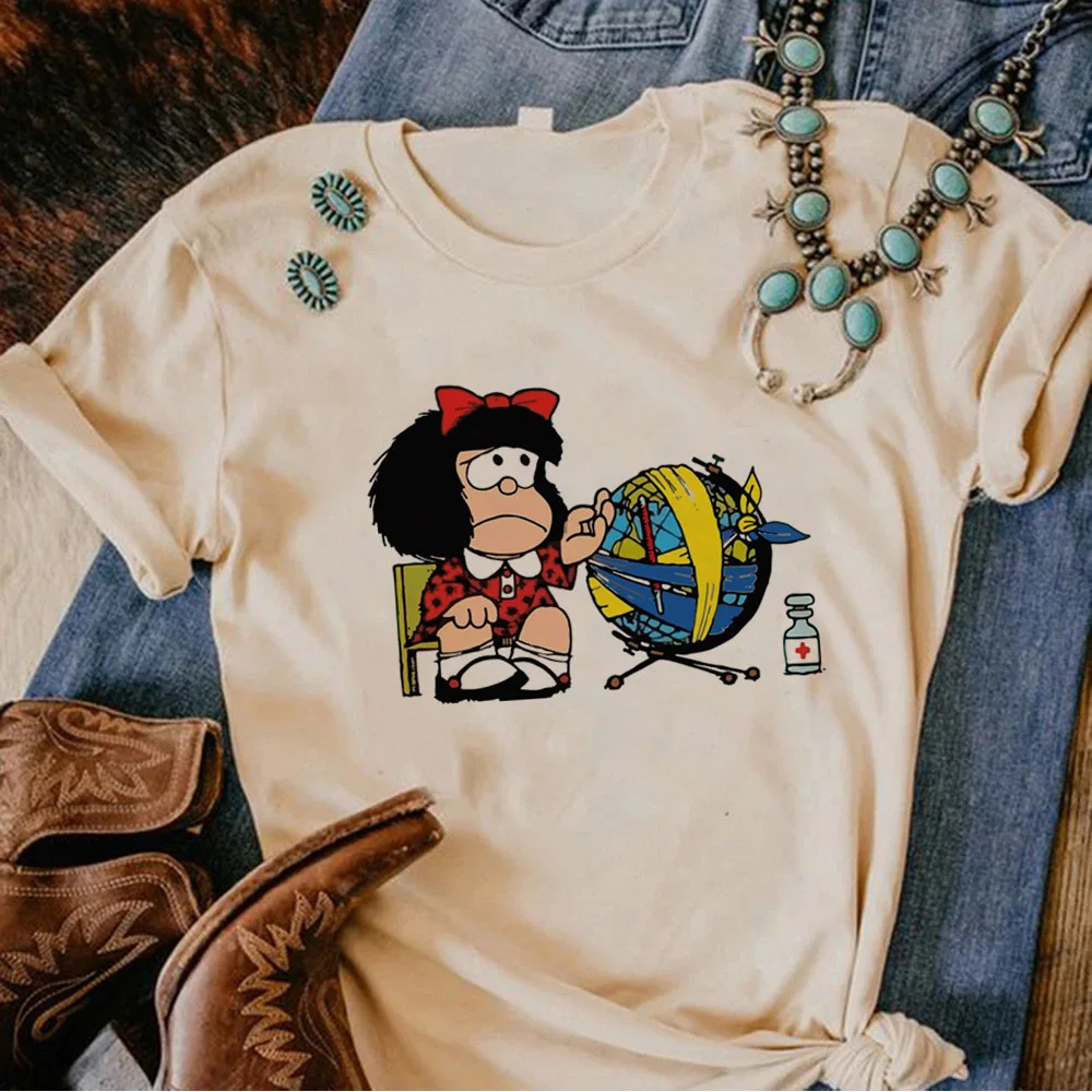 Mafalda t-shirt girl Graphic anime Colorful korean clothes University women tshirt anime Grunge University Digital graphic