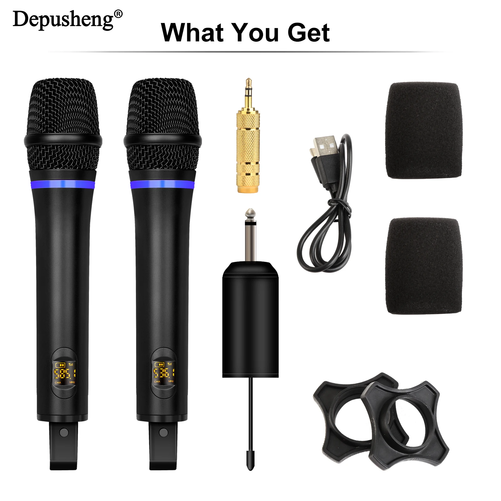 Microfono wireless Depusheng W7/W8 UHF Microfono karaoke portatile dinamico in metallo con ricevitore ricaricabile per matrimoni karaoke