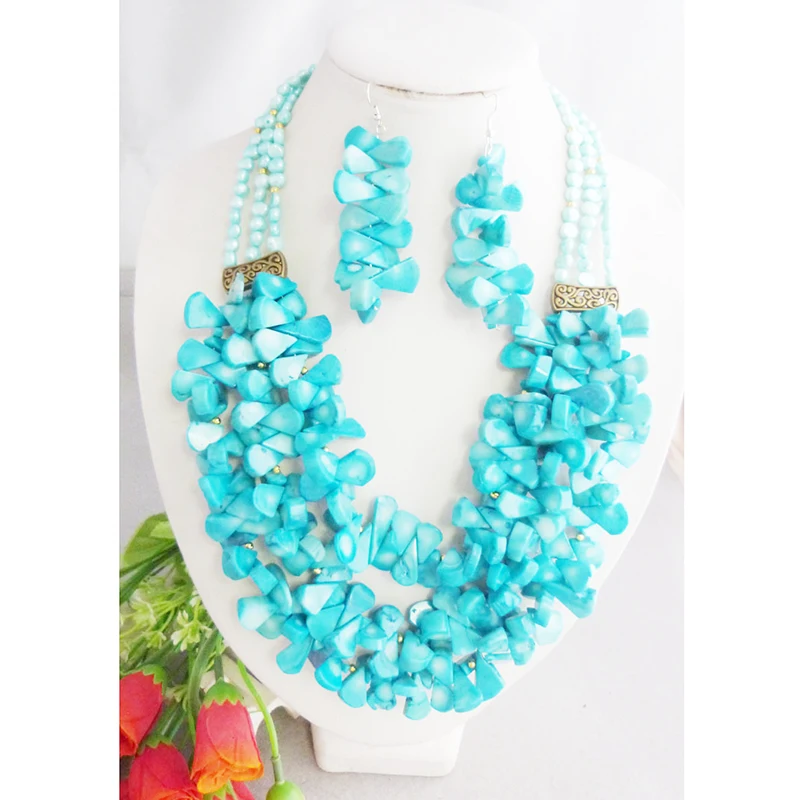 Blue Nigerian Fashion Wedding/Party Jewelry Set 2021 Classic African Costume Coral Beads Jewelry Set