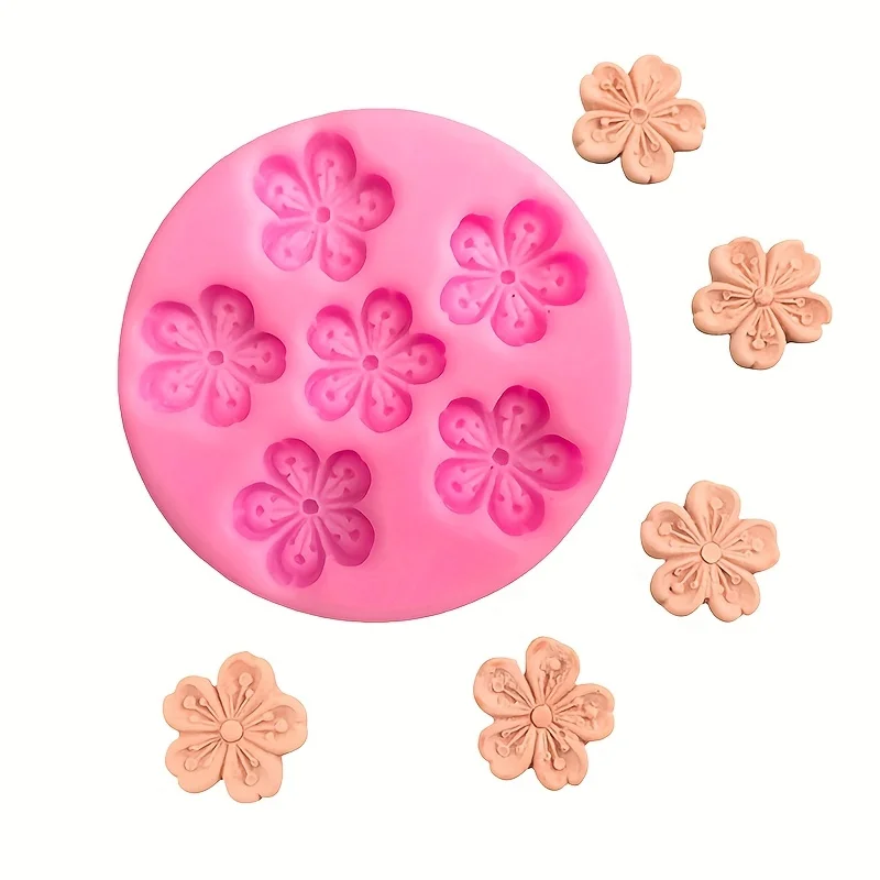 1 Piece, Sugar Flipping Silicone Six Link Peach Blossom Shaped Baked Edge Handmade Decorative Silicone Mold