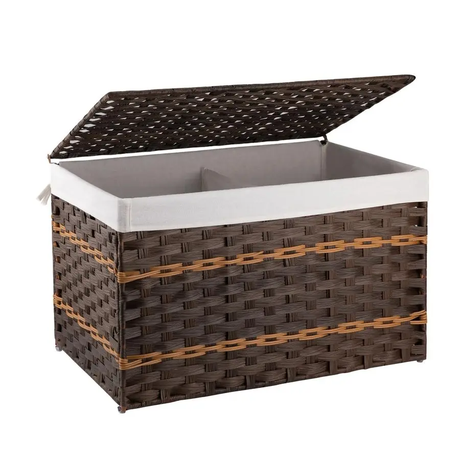 

Storage Basket with Lid, 27.7 Gallon 105L Blanket Basket with Removable Liner Bag, Synthetic Wicker Hamper with Handle, Hamper f