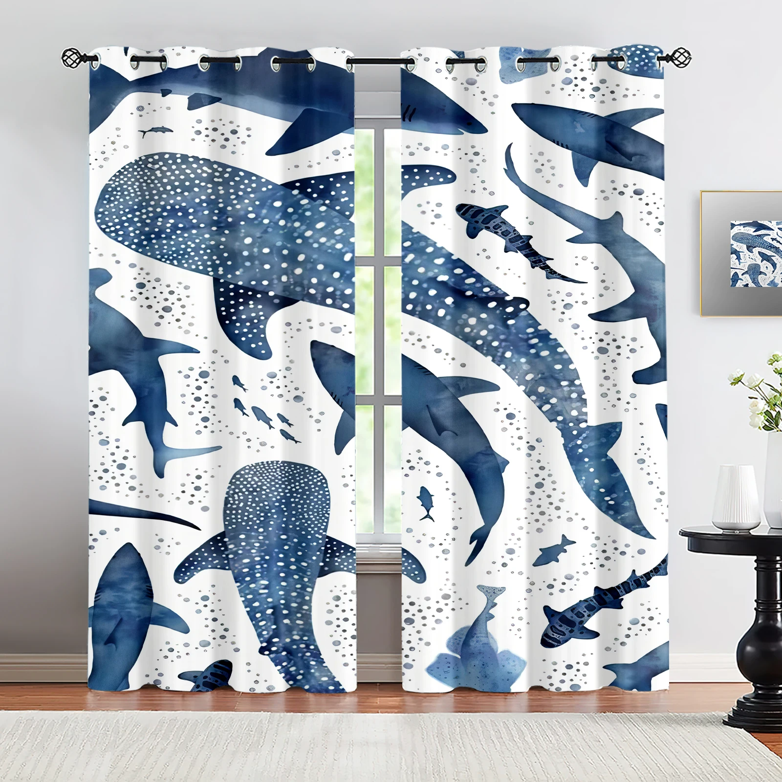 2Pcs Shark Whale Shark Blackou - Home Decor Curtain review and price