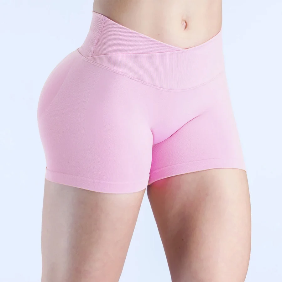 Seamless Sports Shorts Women Crossover V Waist Gym Shorts Scrunch Bum Yoga Shorts Booty High Stretch Running Bike Shorts
