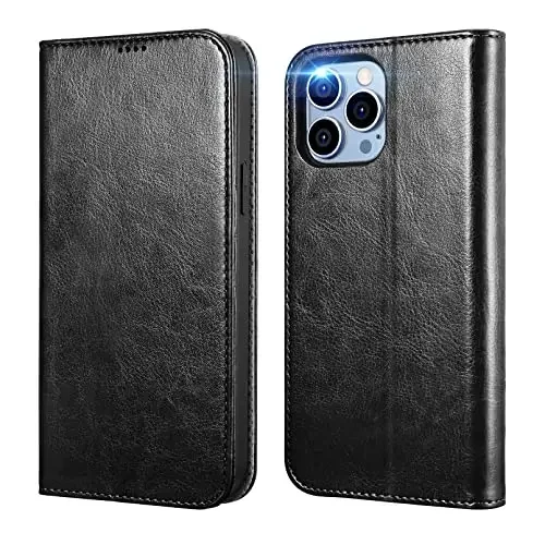 

Leather Case for iPhone 14 Pro Max Magnetic Closure Flip Case RFID Blocking Card Slots Kickstand for iPhone 14 Series