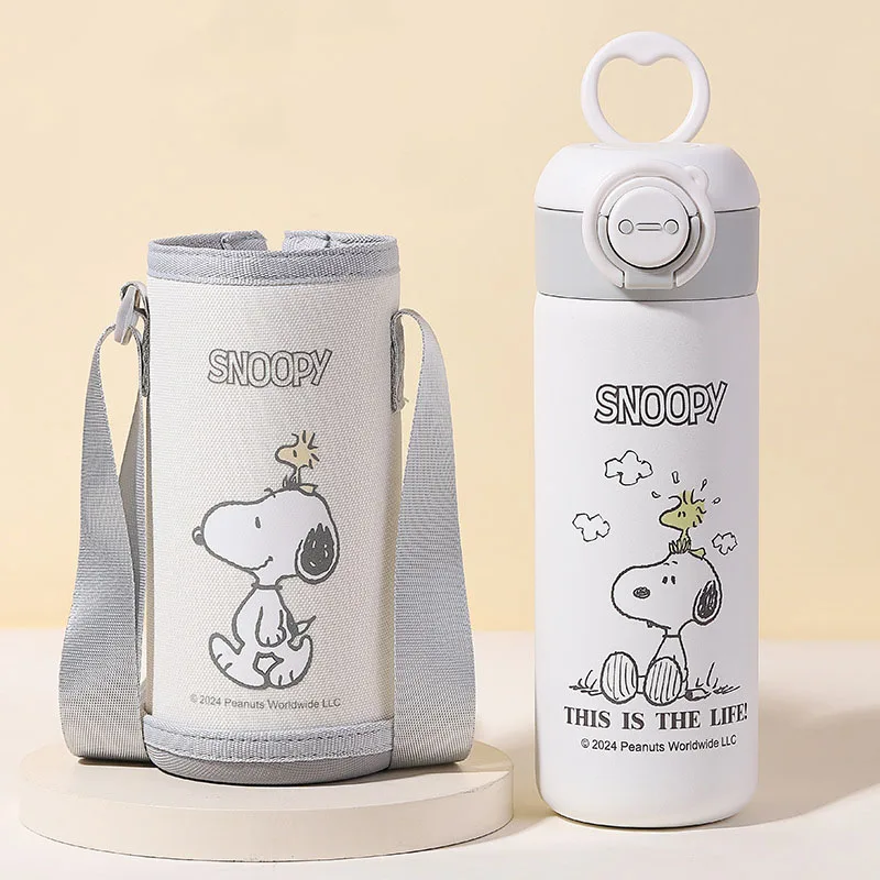 MINISO Snoopy Children Straw Insulated Cup 316 Food Grade Stainless Steel Portable Cup for Student School Use