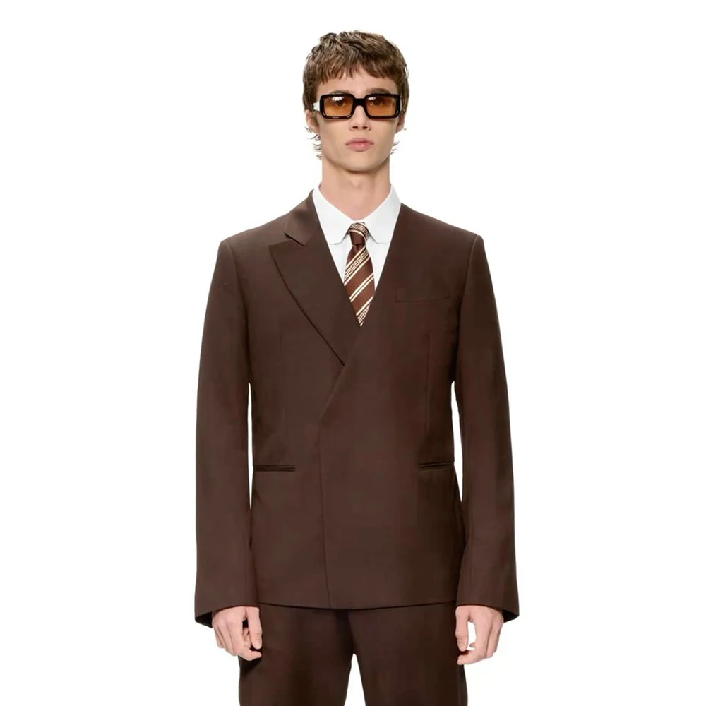 

Brown Men's Suits Fashion Business 2 Piece Jacket Pants Sets High Quality One-Button NotchLapel Slim Fit Male Clothing Outfits