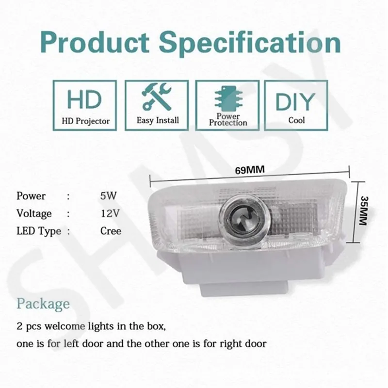 Car LED Door Projector Shadow Ghost Lights Courtesy Lamp For Nissan Patrol Y62 2010-2015 2016 2017 2018 2019 2020 2021 Accessory