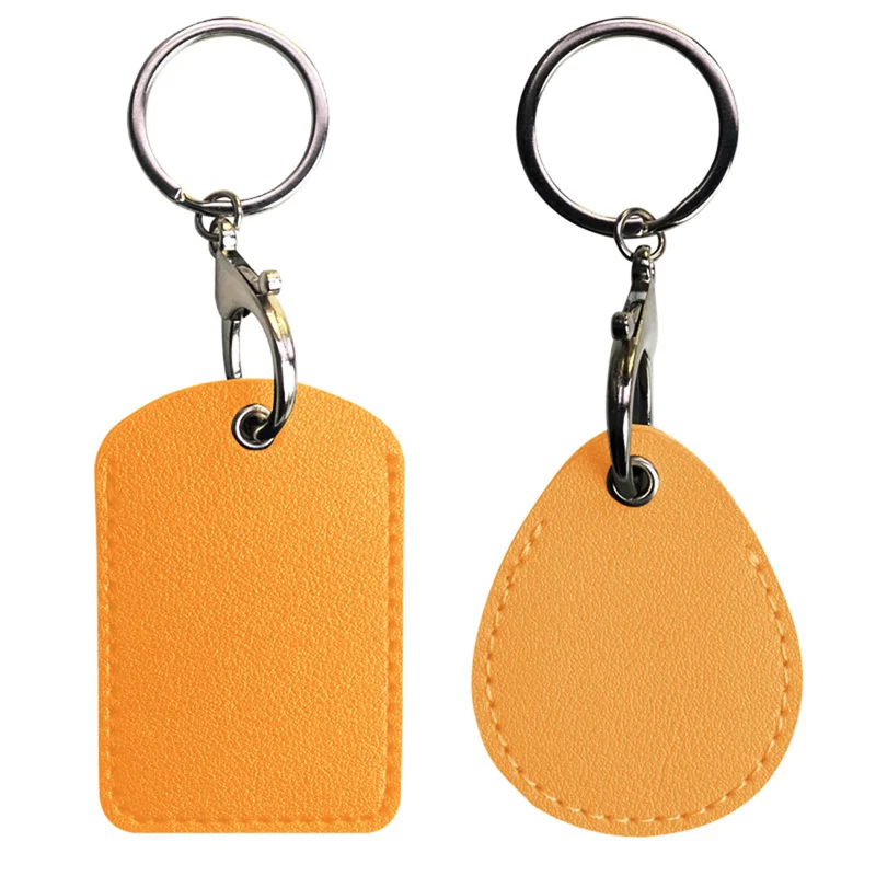 Retro Round Rectangular Keyring Leather Access Card Holder Keychain Community Water Drop Proximity Card Protective Case Key Fob