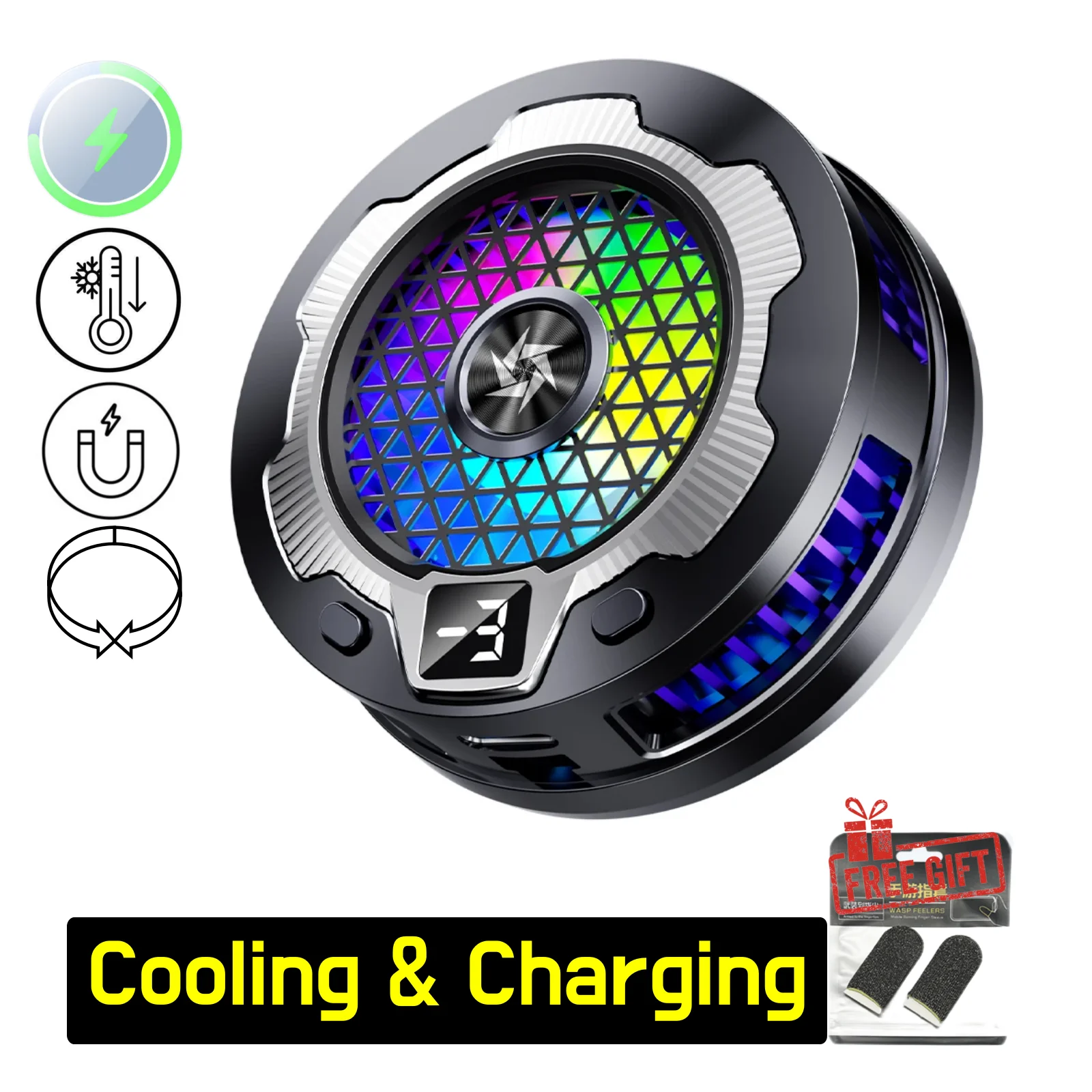 2 in 1 Semiconductor Phone Cooler with Wireless Charging Function, Magnetic & Clip-on Design Compatible, with iOS & Andorid