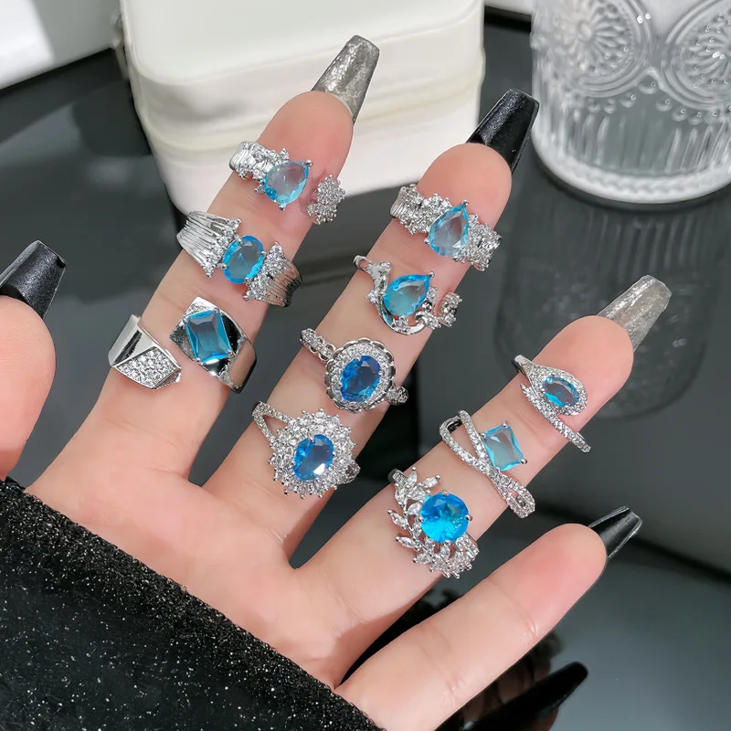 Fashion - Forward Open - Band Aquamarine Ring, High - Quality Gemstone Set for Trendy Women