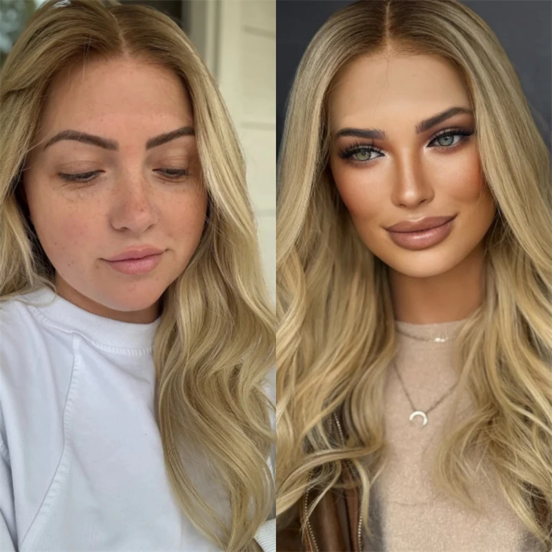 

24 Inch Natural Hairline Long Length Wave Wig 13x4 Ombre Golden Blonde Highlight Lace Frontal Wig Heat Resistant Wig Party Daily