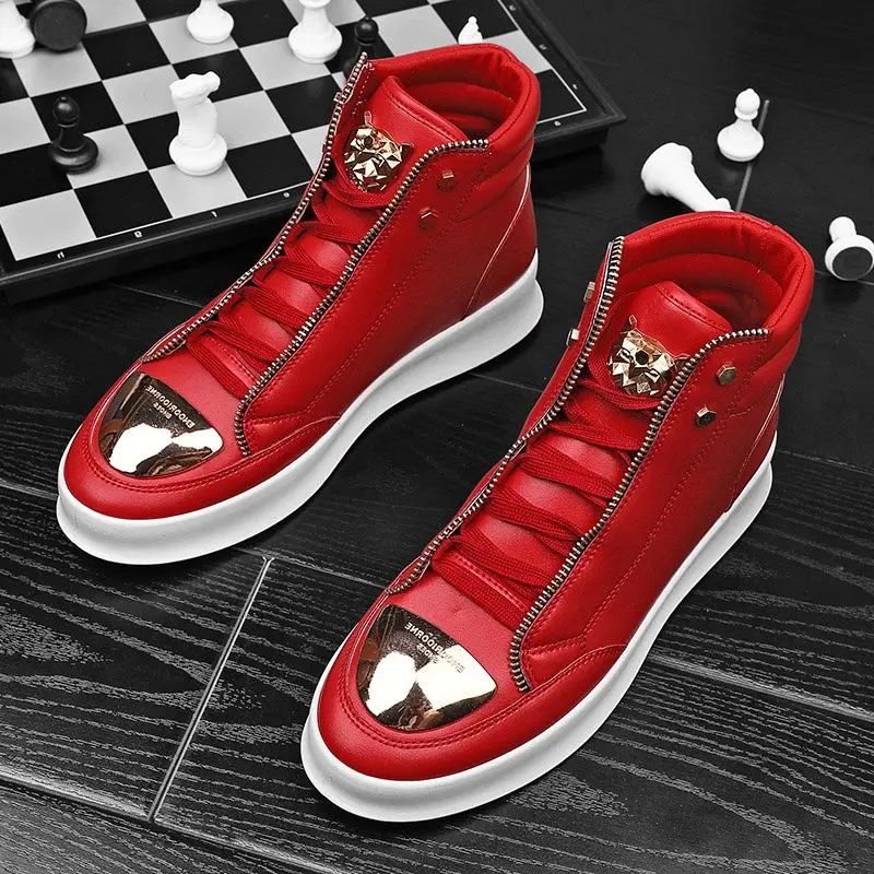 Red Snakeskin High Top Sneakers Men Brand Luxury Designer Shoes Fashion Party Club Hip Hop Streetwear Shoes Men Casual Sneakers