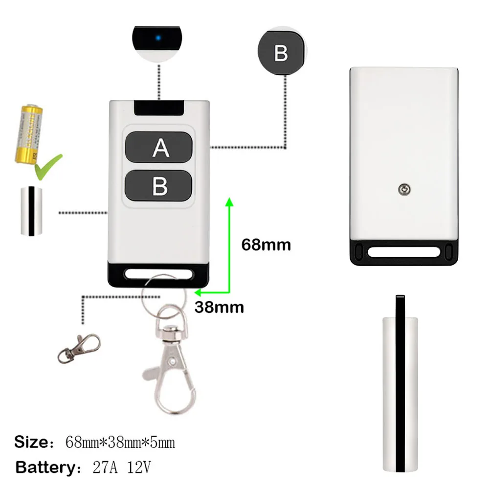 433MHz Universal Wireless Switch DC 12V 2CH Relay Receiver and Rf Transmitter Control Garage,Curtain Motor,Light,Home Appliance