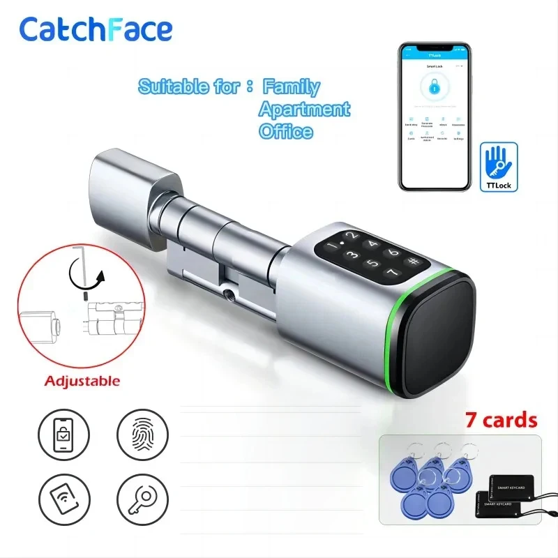 

Catchface S1 Pro TTLock APP Password RFID Card Euro Cylinder Lock Smart Door Lock Digital Keyless Replace Alexa