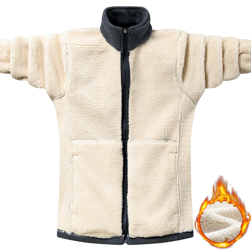 Chaqueta de lana de cordero para hombre, abrigo de lana cálido y a prueba de viento para pareja, chaqueta táctica con cremallera completa para exteriores, invierno, 2024