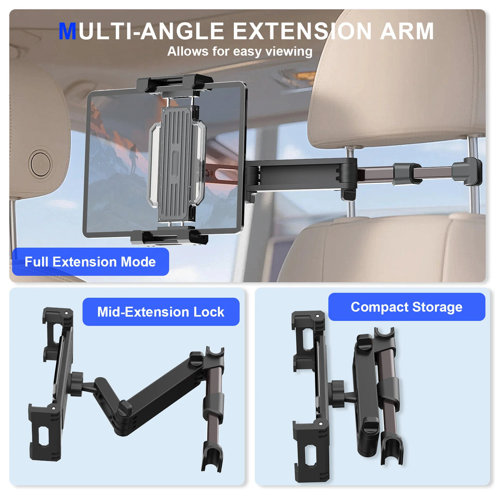 Aluminum Alloy 4-13 Inch Car Tablet Holder Back Seat Headrest Mount for IPad Mini Pro 360 Rotation Rear Pillow Phone Clamp Stand