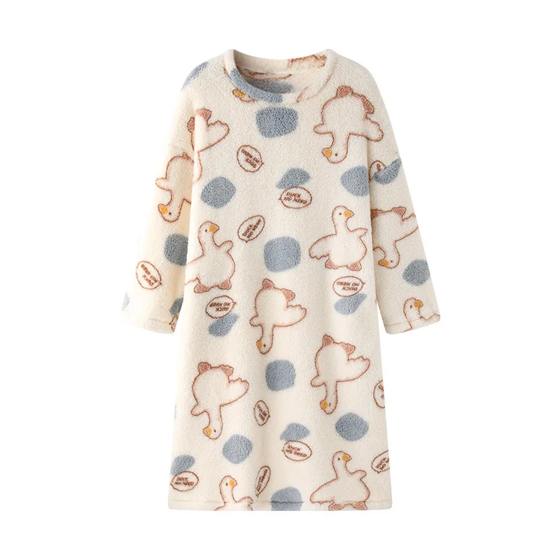 

Women Loungewear Cartoon Pullover Long Sleeve Flannel Nightgown Autumn Winter Lady Design Wearable Outdoors Female Sleepwear