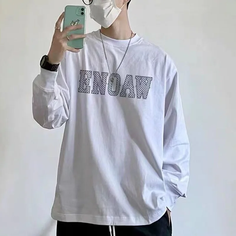 

2023 New Autumn and Winter Fashion Brand Unisex Hong Kong Style Loose Relaxed Round Neck Letter Print Oversize Men's T-shirt