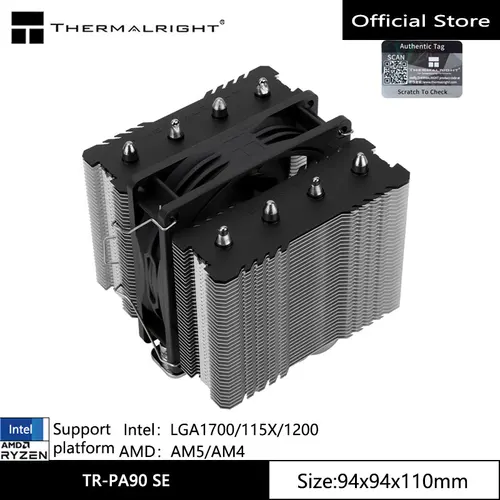 Imagen 2 del producto Radiador de refrigeración de aire para CPU Thermalright TR-PA90 SE 4, ventilador individual de doble torre, compatible con LGA1700/115X/1200/AM5/AM4