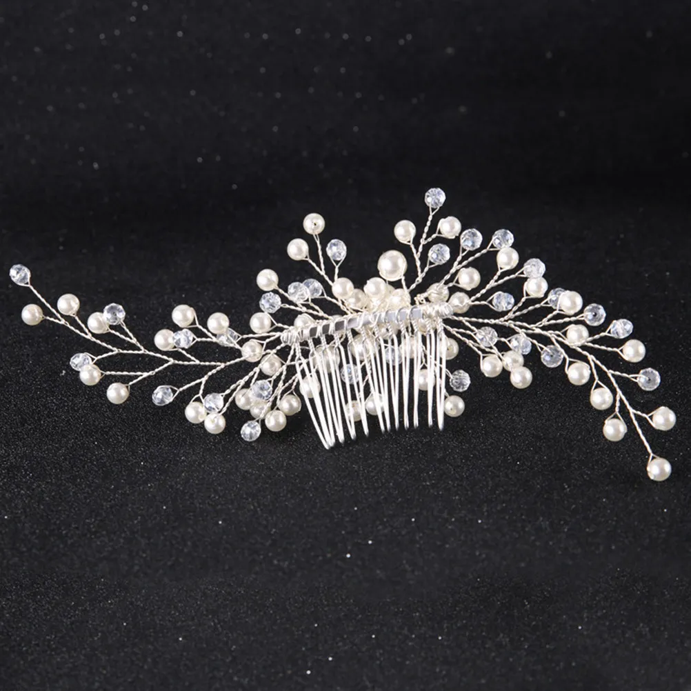 Bridal Hair Comb with Pearls Rhinestones Alloy Plating Wedding Headpiece for Bride Bridesmaid Flower Updo Half Up Down