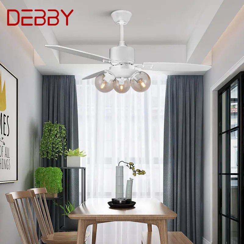 

DEBBY Modern Ceiling Fan With Light Nordic Creative Glass Lamp With Remote Control White for Home Living Room Bedroom