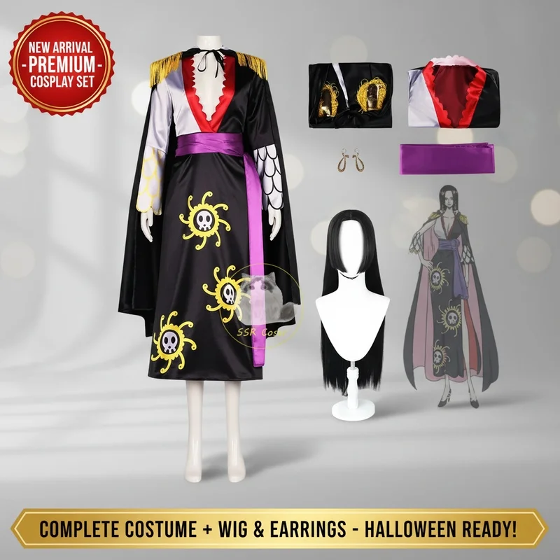 CHIOS Anime Boa Hancock Cosplay Costume Sexy Empire Kimono Dress Wig Earrings Halloween Outfits for WomenCHIOS