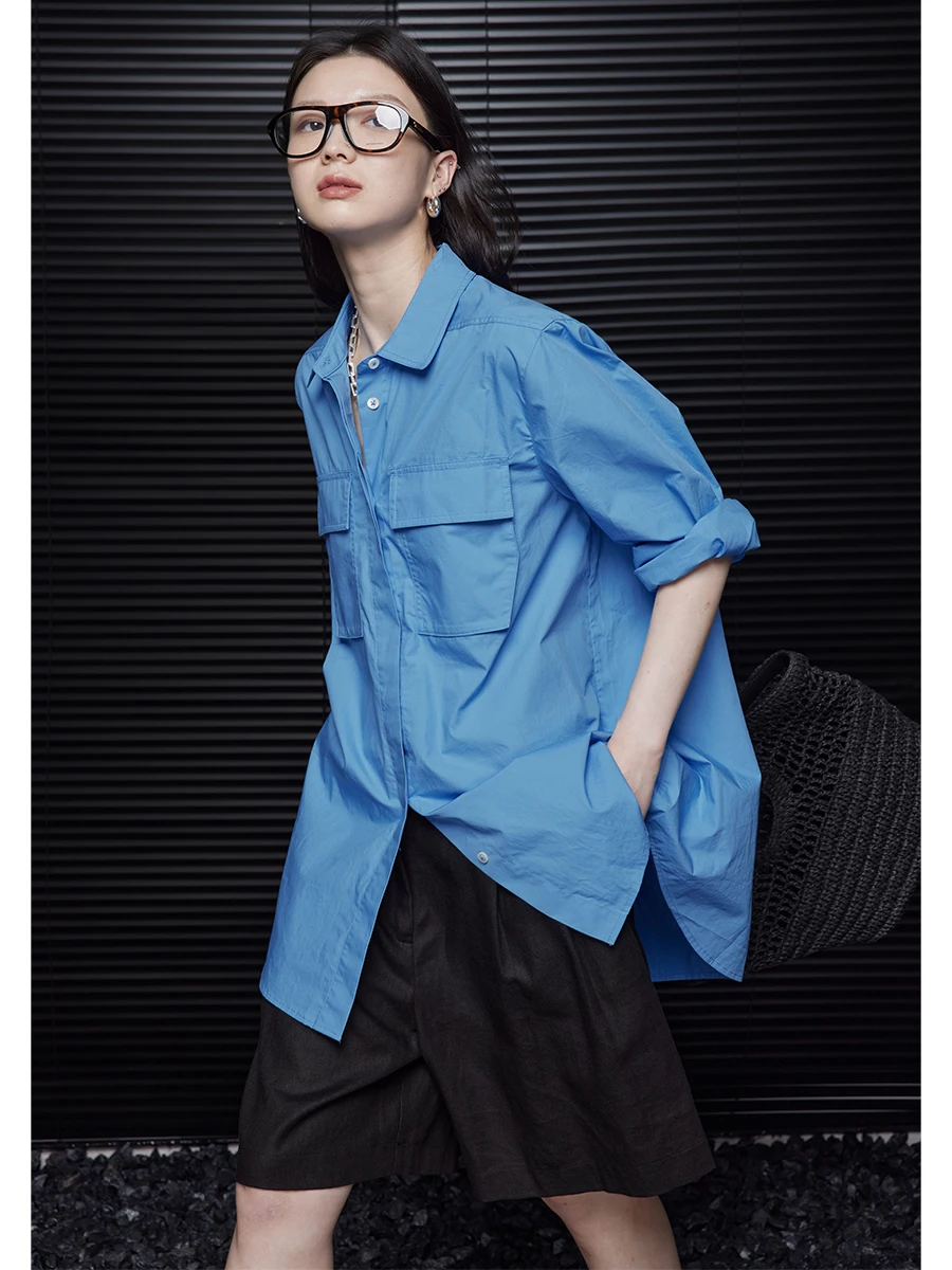 

Синий длинный све, свободный крой, женский тонкий хлопок премиум-класса на пуговицах, классический уличный дизайн, осеннее новое поступление