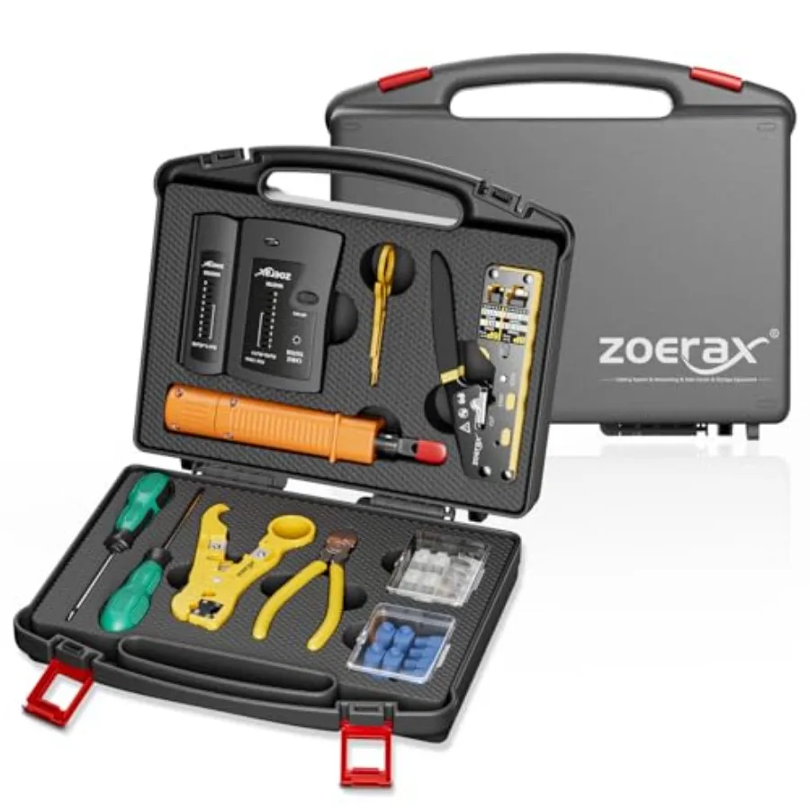 

11 in 1 Professional - Pass Through er, RJ45 Tester, 110/88 Punch Down Tool, Stripper, Cutter, Cat6 Pass Through Connectors and