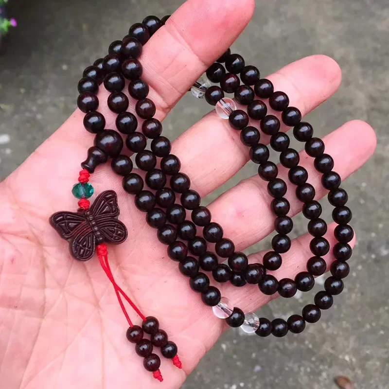 【Elegant】Pterocarpus santalinus0.6*108Rosary Bracelet Pieces Beads Glass Bottom Wood Stability