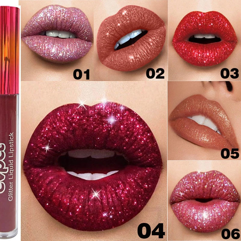 Batom Matte Diamond Illusion Glitter, Brilho Labial Metálico, Espumante, 15 Cores