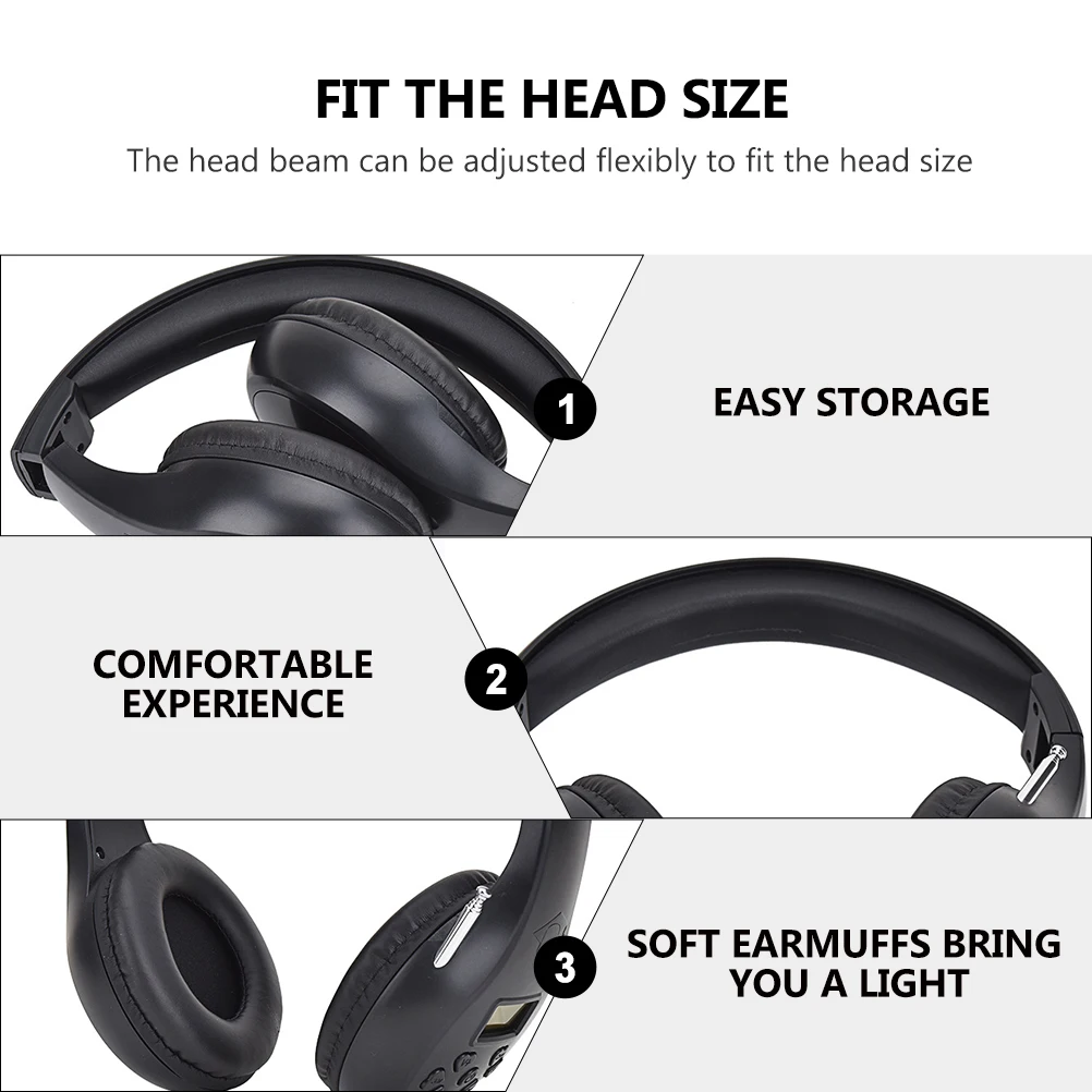 

Headphone Fm Radio Wireless Headset Portable Foldable Digital Display Metal Antenna Soft Earmuffs Adjustable Fit For Jogging