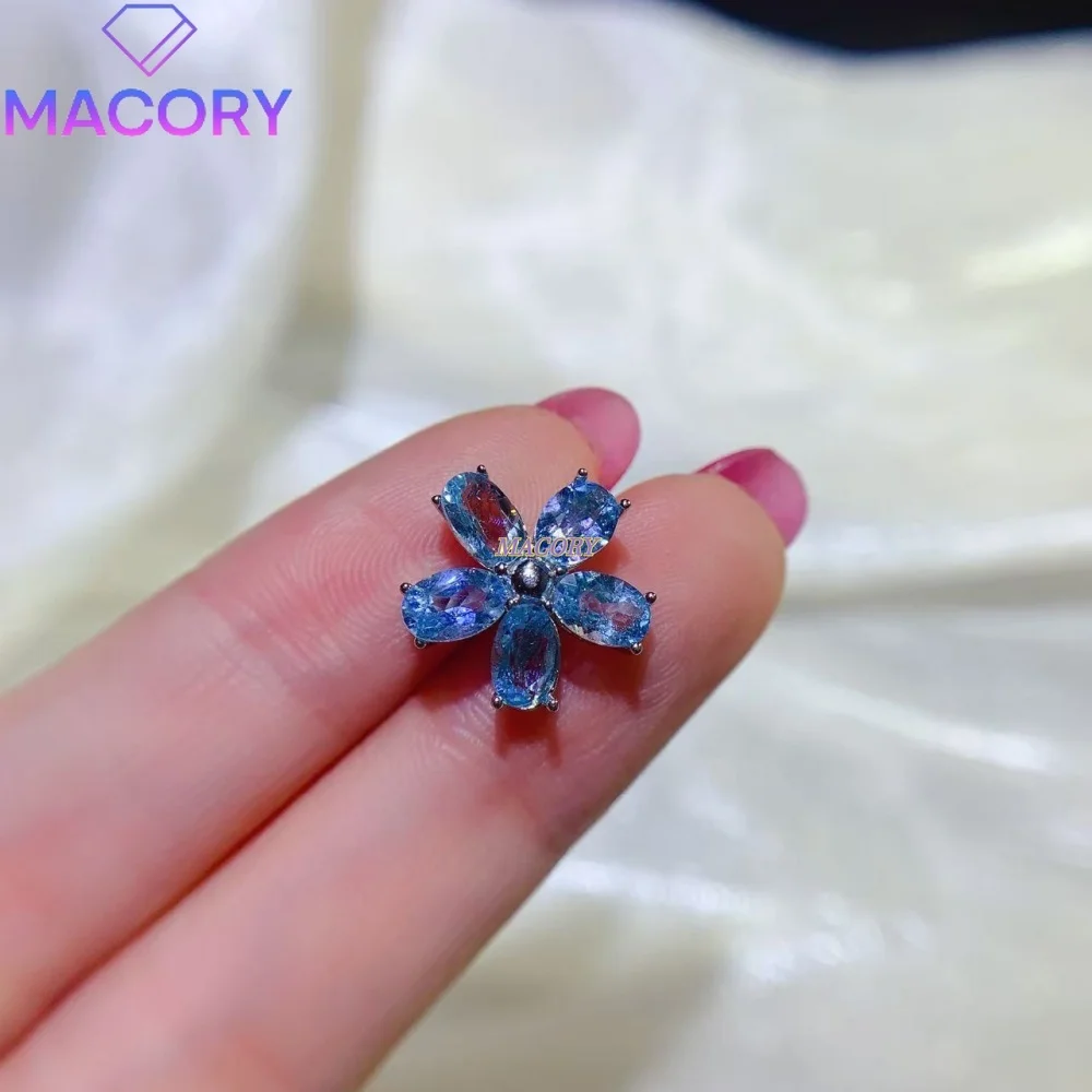 Natural aquamarine pendant necklace s925 sterling silver flower design cute and Fresh nature-inspired style Valentine's Day gift
