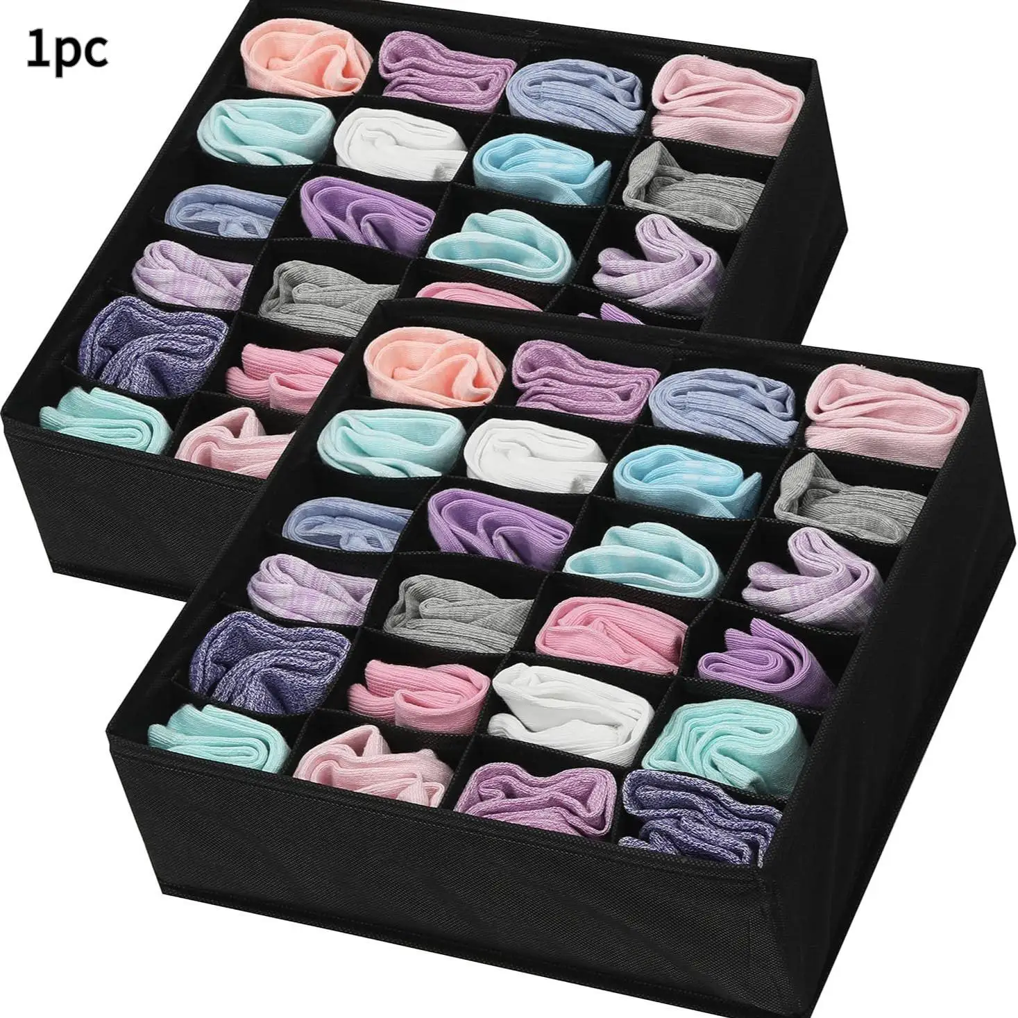 24-compartment foldable fabric storage box, gray organizer with dividers, ideal for socks, underwear, ties, closet, and bedroom
