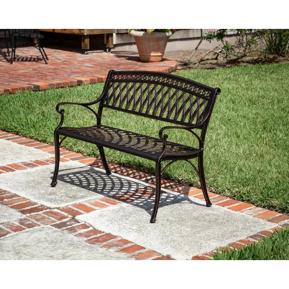 

Cast Aluminum Patio Bench, Heavy Duty, Rust Free, Metal Construction, Front Porch, Outdoor Garden Bench, Outdoor Furniture