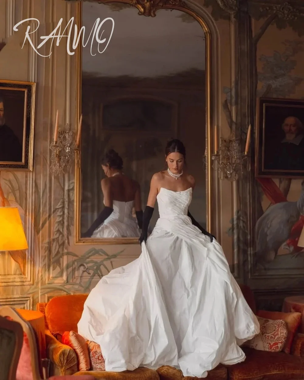 Ranmo Элегантное плиссированное атласное свадебное платье без бретелек с пышной юбкой, длинное свадебное платье по индивидуальному заказу, Vestido De Novia, со шлейфом 2025