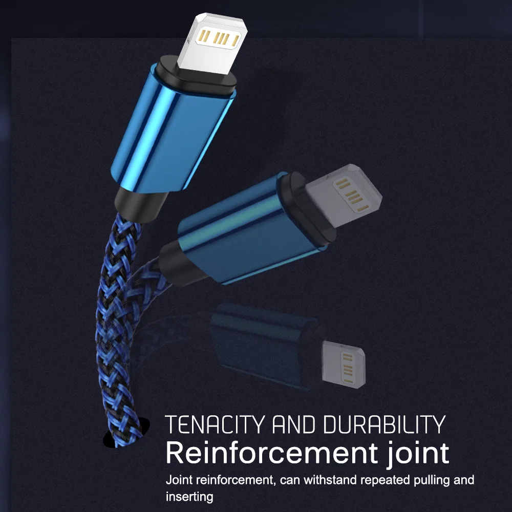 1 متر 2 متر 3 متر USB كابل شاحن البيانات آيفون X XR XS 11 12 13 برو ماكس 6 6S 7 8 14 زائد SE سريع شحن الحبل النايلون مضفر كابل