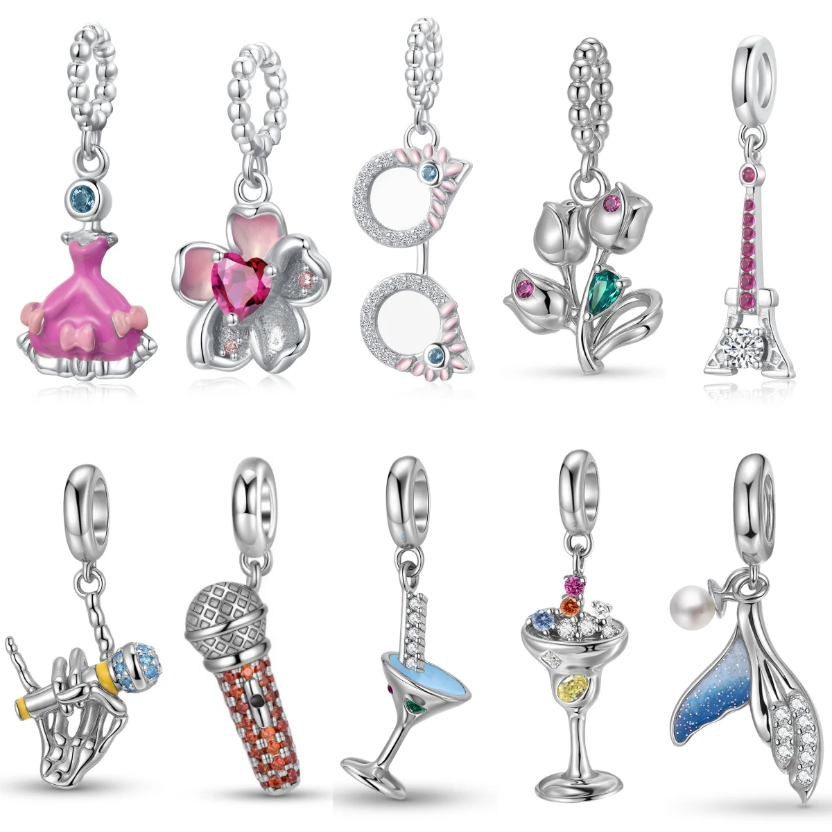 

925 Sterling Silver Blue Moon Mermaid Wine Glass Cocktail Butterfly Pendant Charm Fit Original Bracelet Diy Jewelry Accessories