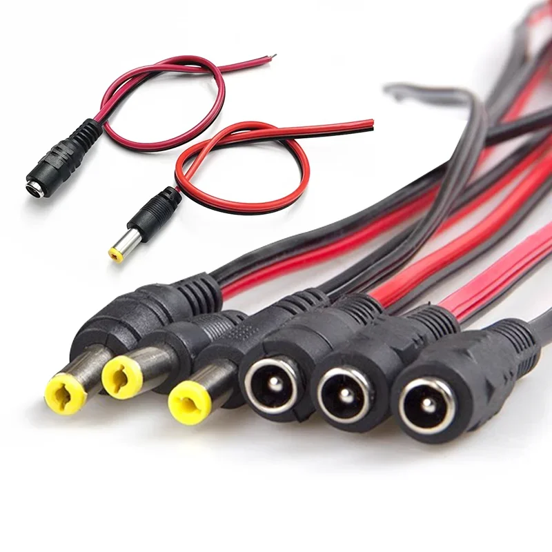 5/20 pces 5.5*2.1mm macho fêmea plug 12v dc power pigtail cabo jack para câmera cctv conector extensão da cauda 24v dc fio