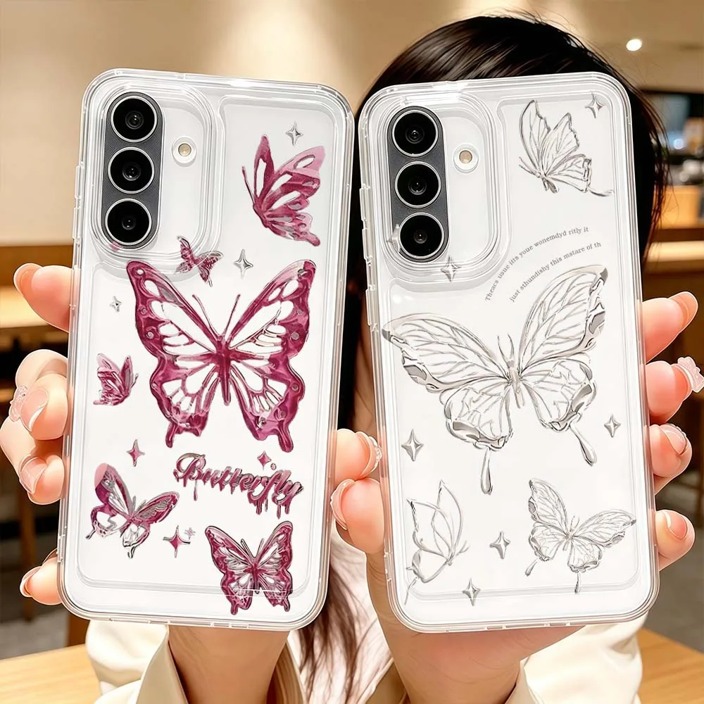 Cartoon Butterfly Line Art Phone Case For Samsung Galaxy A71 A57 A56 A55 A54 A53 A51 A17 A16 A07 A06 A05 Transparent Cover