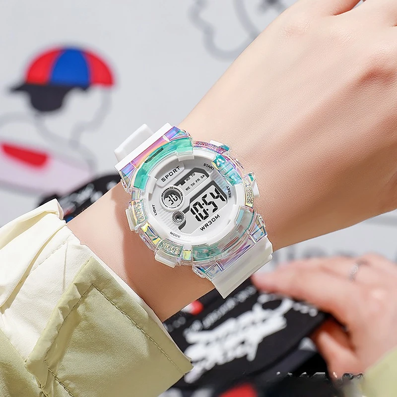 New student colorful electronic watch, Ins fashion watch, multi-function wristwatch for primary and secondary school students