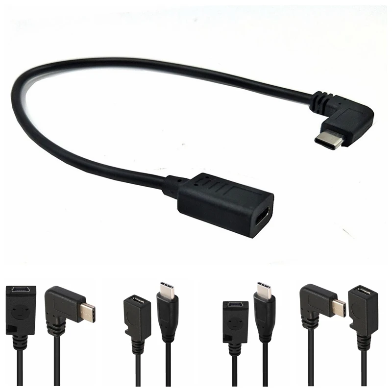 TYPE-C Straight Right Male to Type C/Micro 5pin/Mini 5p Female Tablet Phone Data Charging 25CM Cable