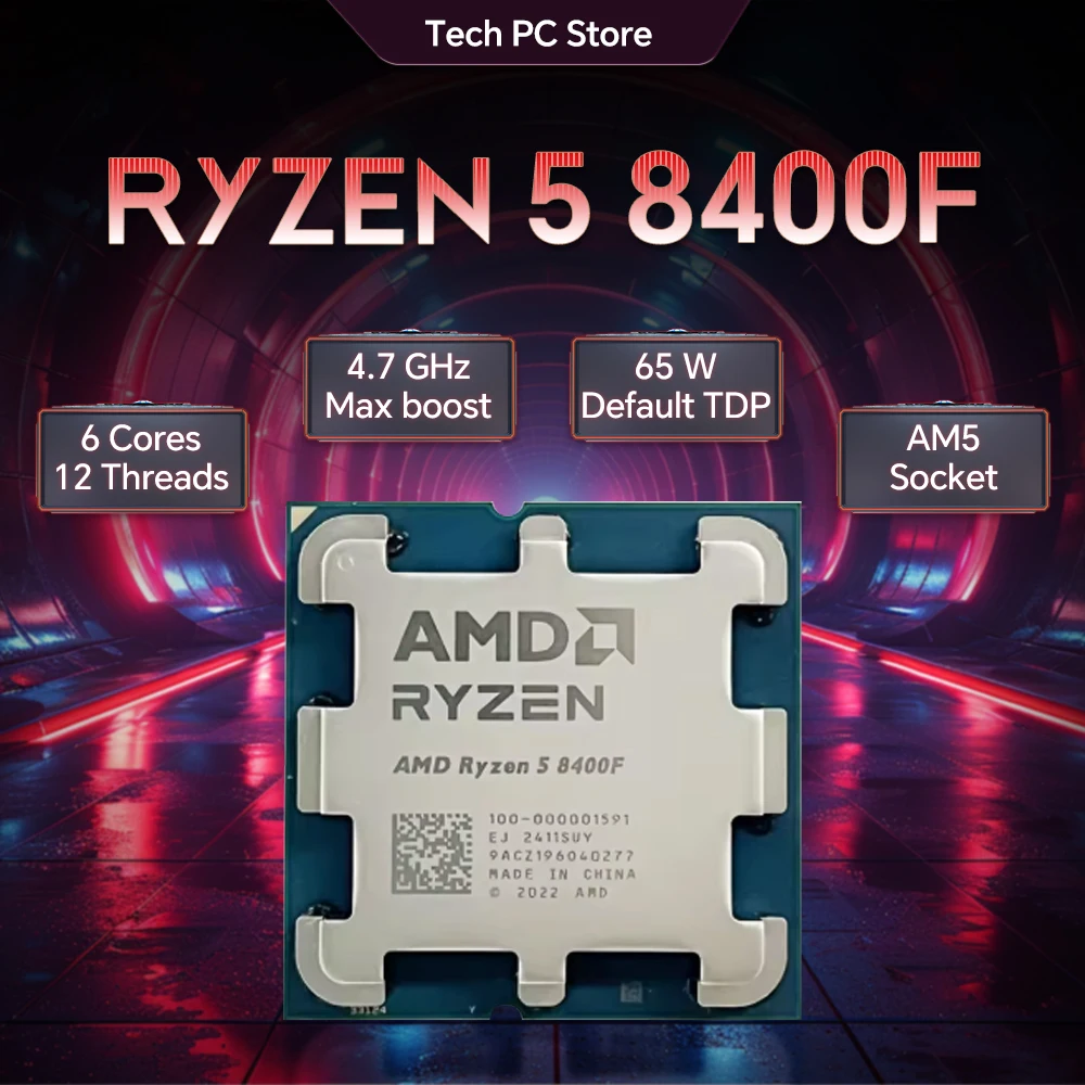 Nuevo procesador de juegos AMD Ryzen 5 8400F 65W 4NM L3 = 16M 4,2 GHz 6 núcleos 12 hilos R5 8400F DDR5 Socket AM5 pero sin ventilador