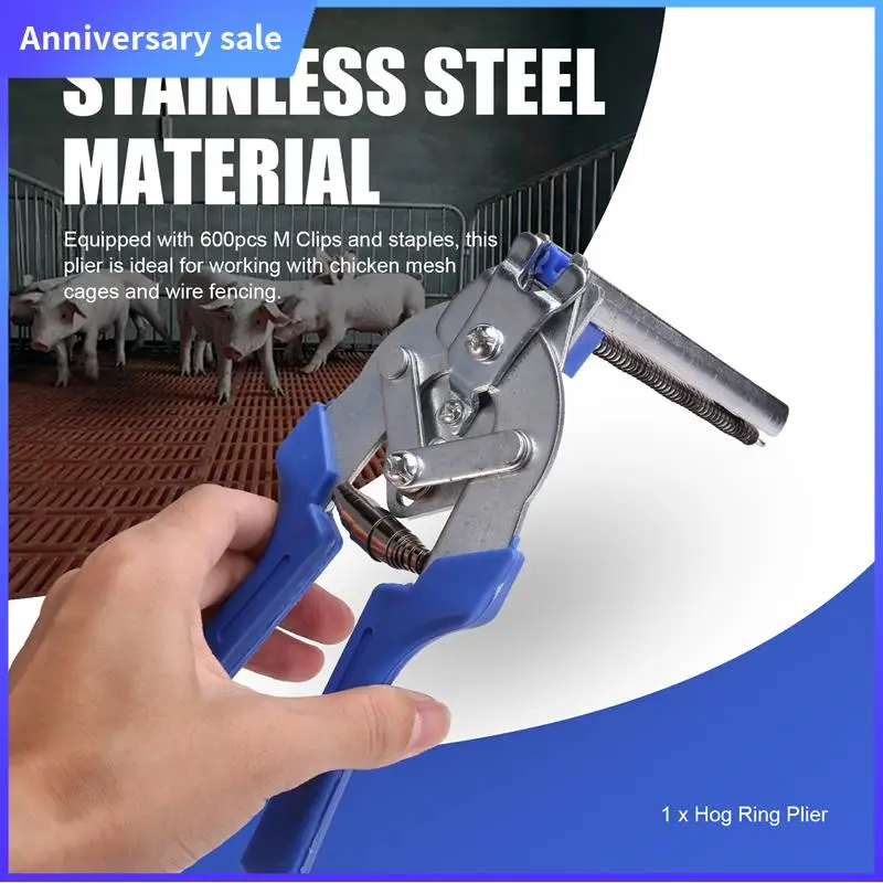 

Hog Ring Plier Tool With 600Pcs M Clips Staples Chicken Mesh Cage Wire Fencing Anti-Slip Handle Hand Tools