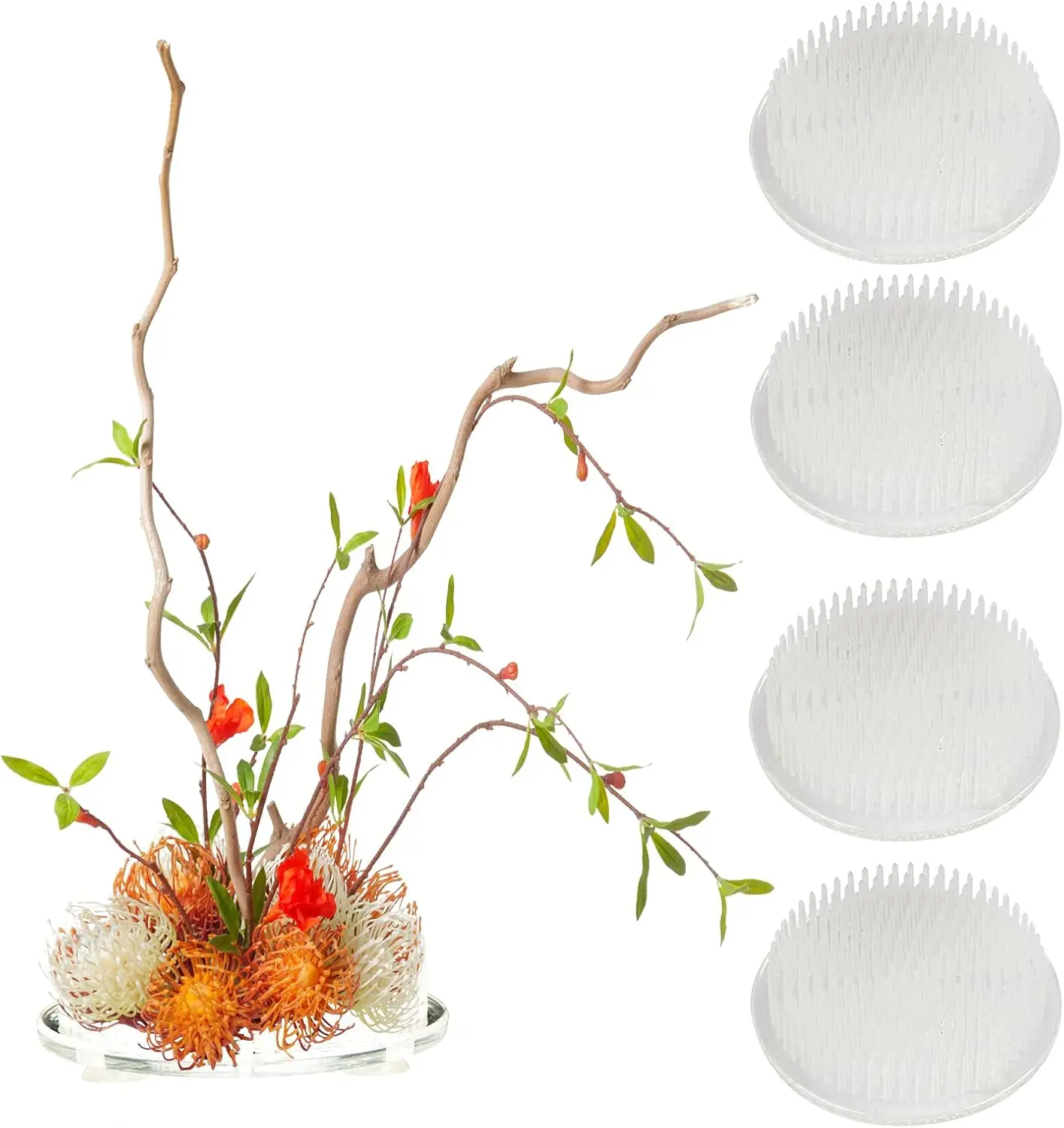 

4 Pieces Flower Frog Transparent Flower Arrangement Holder, Round Pin Flower Holder Floral Arranging Frog with 3 Suction Cup fro