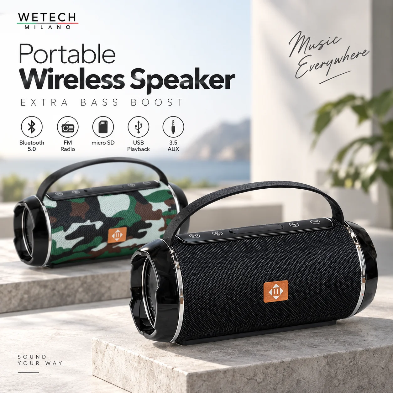 Altoparlante Bluetooth portatile 5.0, altoparlante wireless con suono stereo da 10 W, potenziamento dei bassi, radio FM, lettore di schede TF, riproduzione tramite USB e ingresso AUX da 3,5 mm.