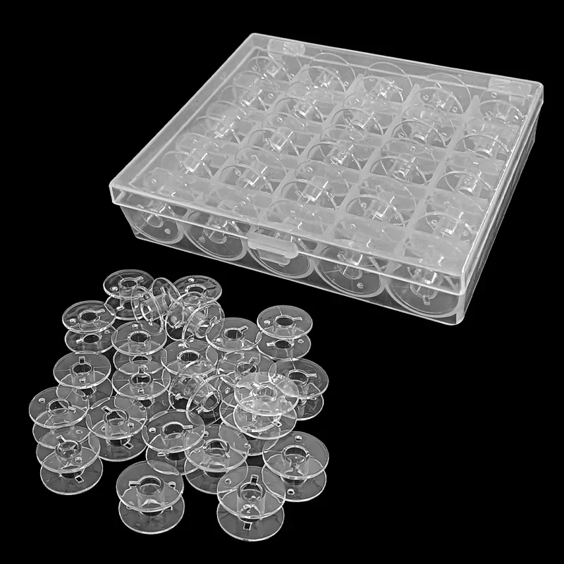 Sewing Machine Bobbins Spools Plastic Sewing Machine Axis Box 25PCS Transparent Bobbins For Household Sewing Machine Storage Box