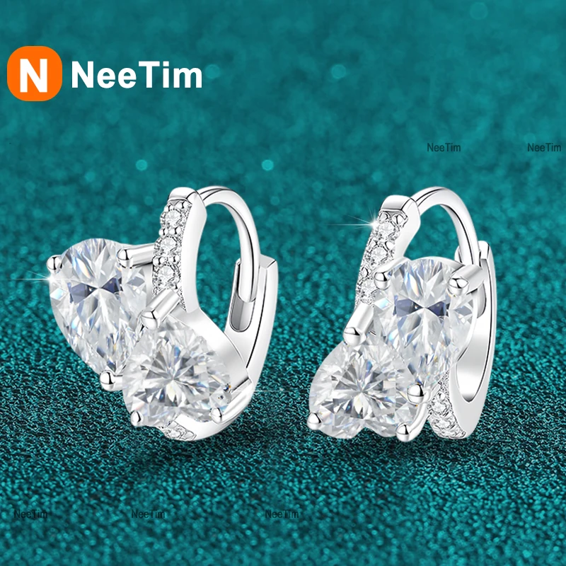 NeeTim Herz- und Birnenförmige Vollmoissanit-Creolen für Damen, 925 Sterling Silber mit Weißgold-Beschichtung, Funkelnde Ohrringe